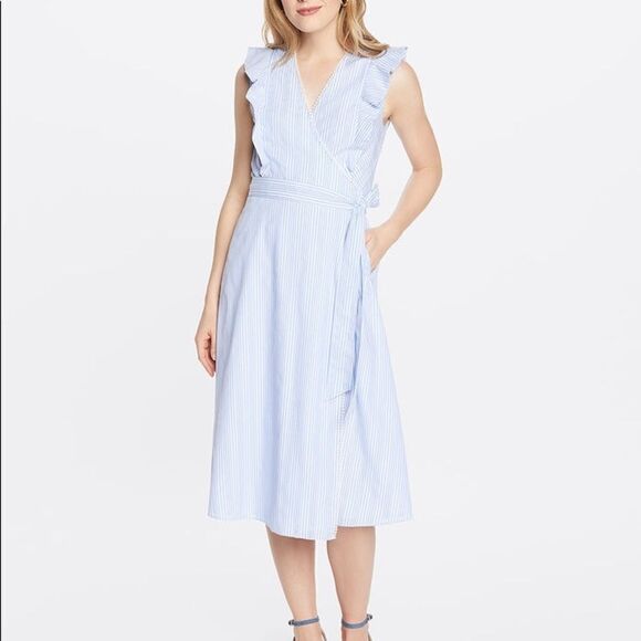 Draper James Embroidered Flounce Wrap Dress with Flutter Sleeves - Picture 1 of 7